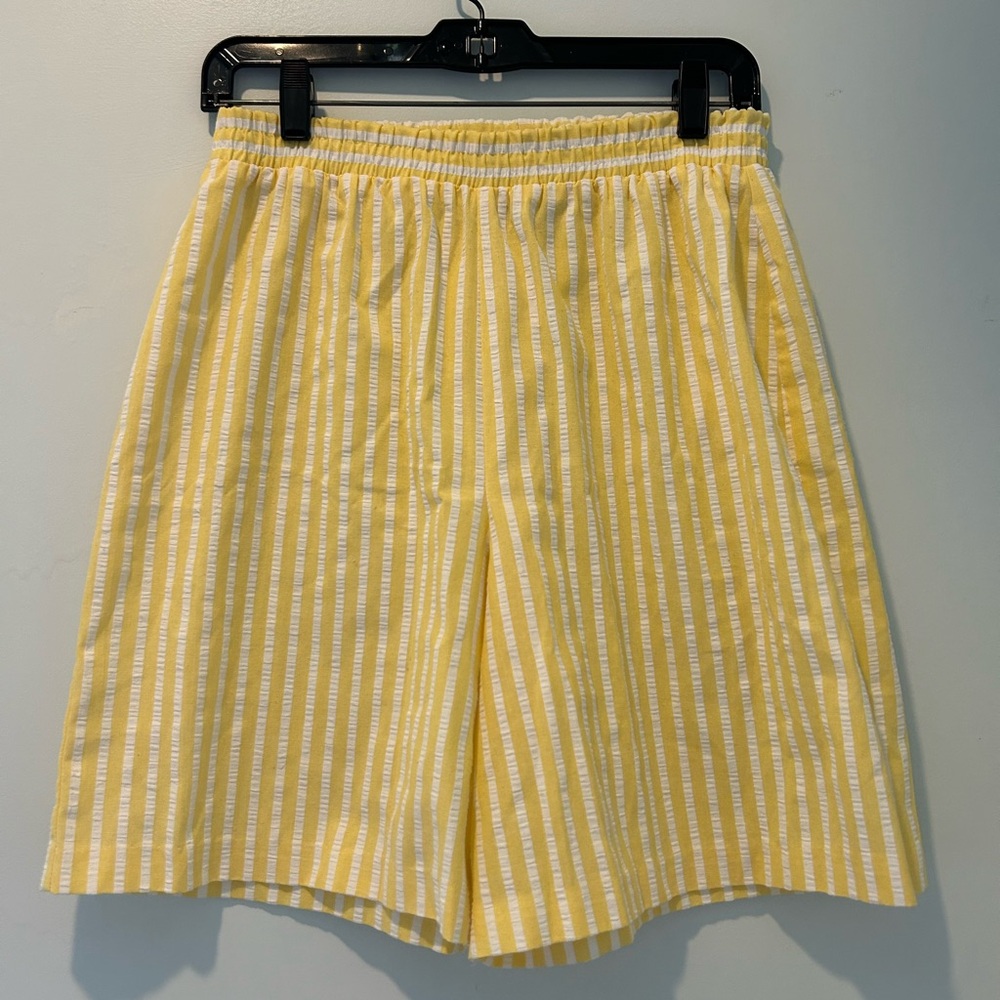 90s vintage yellow and white striped shorts